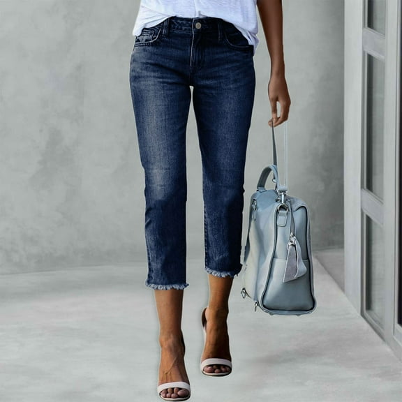 Clearance! Hassda Straight Leg Jeans For Women Women Jeans Stretchy Straight Leg Denim Pants Summer Pants For Women 2025 Dark Blue S-2XL