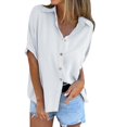 thumbnail image 1 of Clearance! Hassda Women's Spring/Summer Solid Color Button Down Five Quarter Sleeve Lapel Shirt Linen Shirts for Women Plain Shirts for Women Tops for Women Trendy White L, 1 of 6
