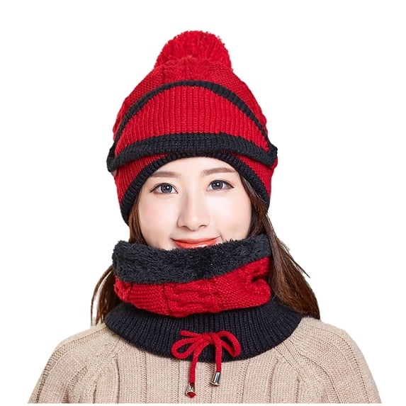 Clearance! Hassda Womens Winter Hat 3PCS Womens Winter Scarf Set Thickend Knitted Hat Scarf Face Cover Outdoor Winter Hats for Women Knit Hats for Women Red