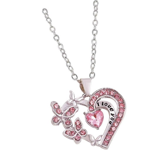 Clearance! HauiWeiLyai Mother's Inlaid Pendant Heart Shaped Two-tone Necklace Fashion Jewelr