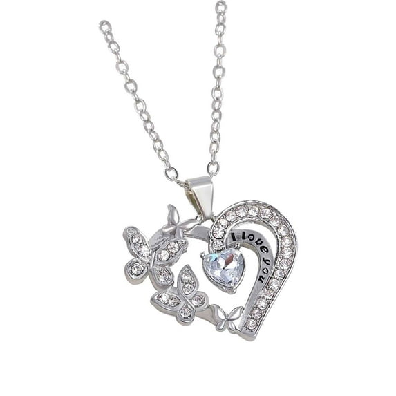 Clearance! HauiWeiLyai Mother's Inlaid Pendant Heart Shaped Two-tone Necklace Fashion Jewelr