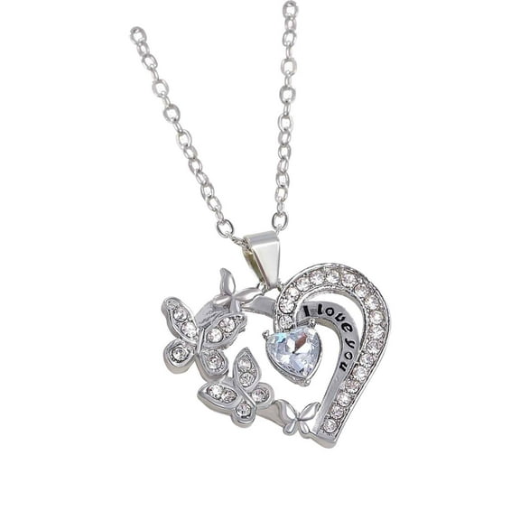 Clearance! HauiWeiLyai Mother's Inlaid Pendant Heart Shaped Two-tone Necklace Fashion Jewelr