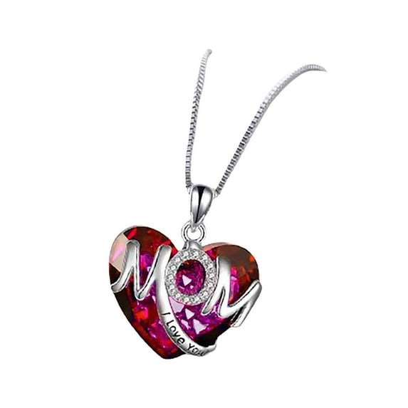 Clearance! HauiWeiLyai Mother's Love Micro Inlaid Pendant Heart Shaped Two-tone Necklace Fashion Jewelr