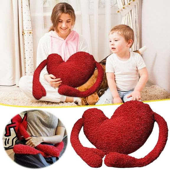 Savings Heart Pillow with Arms Valentine's Day Gift for Women Girls Soft Fleece Heart Shaped Stuffed Hug Pillow, 18''x15'' Love Heart Shaped Plush Toy Valentines Day Gifts for Kids