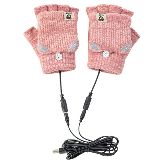 Clearance！ Heated Gloves For Hands USB Rechargeable Winter Cold Warmth Half Finger Clamshell Knitting Heating Gloves Blue One Size Unisex