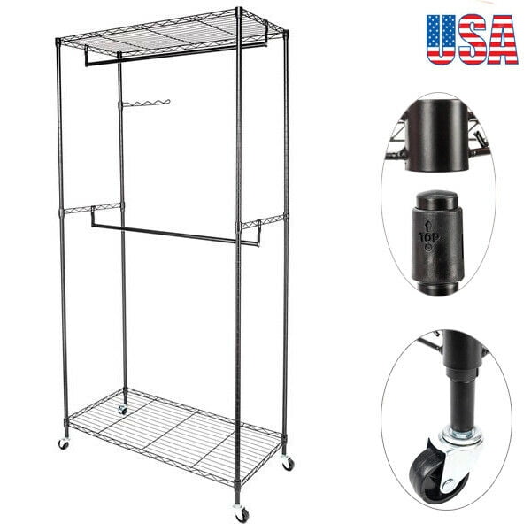 Clearance! Heavy Duty Rolling Garment Rack, 3 Tiers Adjustable Wire