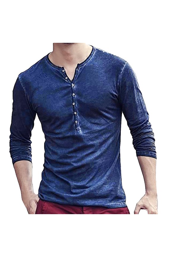 Clothing Henley T Shirts for Men Long Sleeve Button Henley T-Shirts Button Slim Solid Top On Leisure Shirt Shirts V For Neck Color Blouse Casual Basic Tops