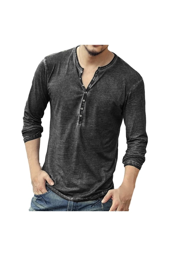 Clothing Henley T Shirts for Men Long Sleeve Button Henley T-Shirts Button Slim Solid Top On Leisure Shirt Shirts V For Neck Color Blouse Casual Basic Tops