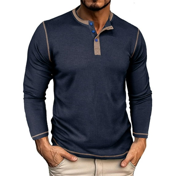 Clothing Henley T Shirts for Men Long Sleeve Button Henley T-Shirts Fashion Casual Comfortable Long Sleeved Shirt Vintage T Shirt Base Top Casual Basic Tops