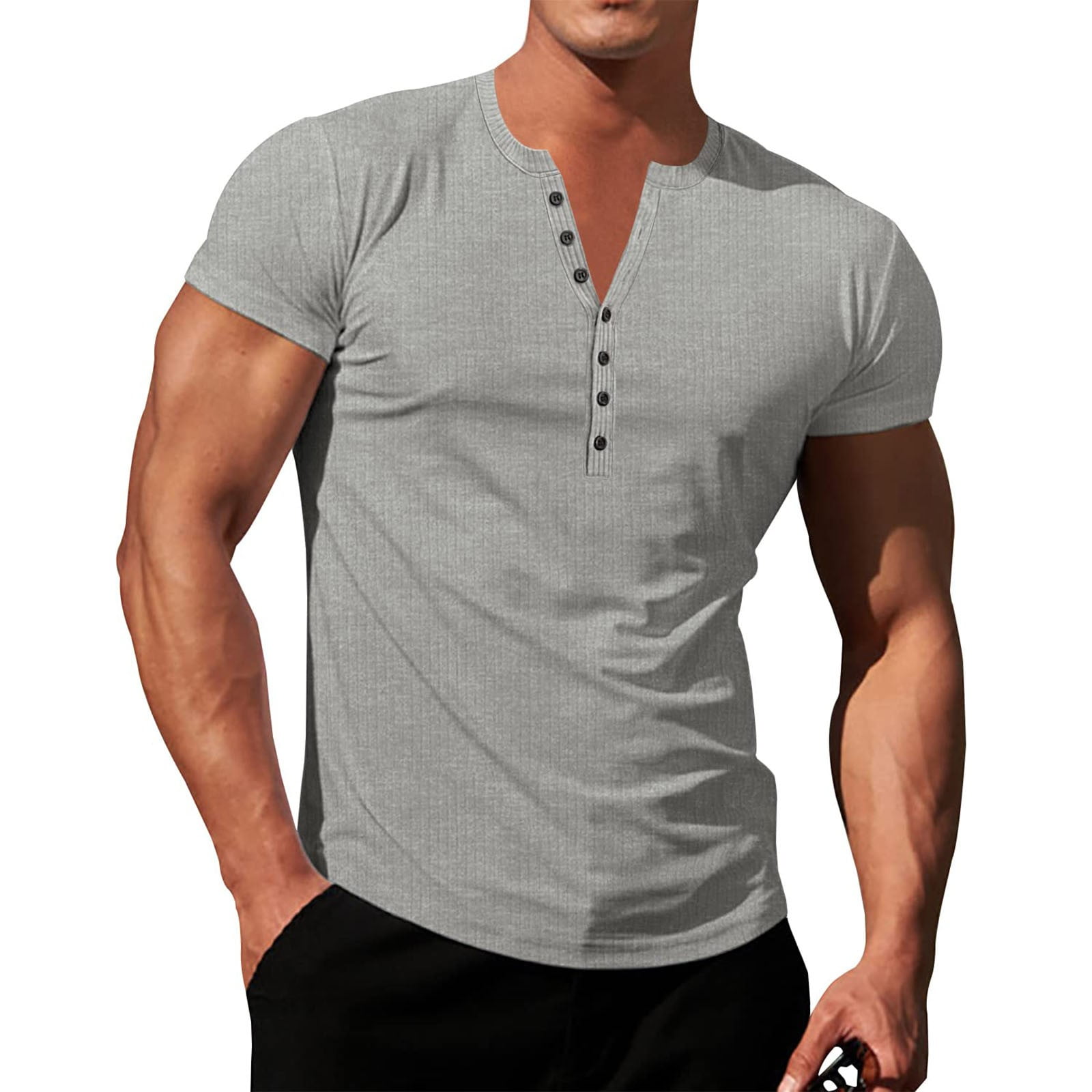 Clearance Henley T Shirts for Men Short Sleeve Button Henley TShirts