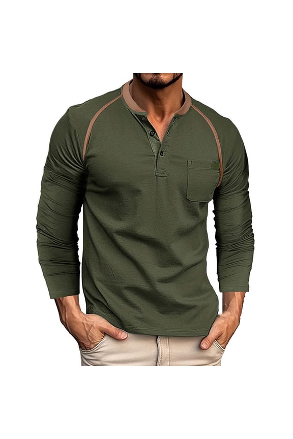 Clothing Henley T Shirts for Men Long Sleeve Button Henley T-Shirts Fashion Casual Button Solid Color T Shirt Top Casual Basic Tops