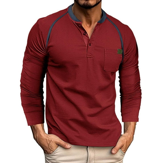 Clothing Henley T Shirts for Men Long Sleeve Button Henley T-Shirts Fashion Casual Button Solid Color T Shirt Top Casual Basic Tops