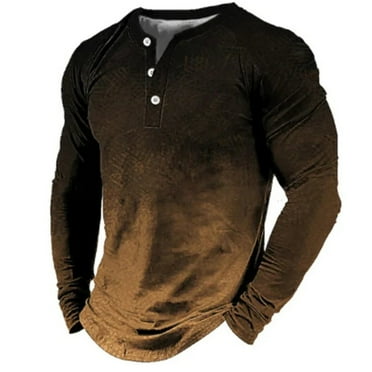 Clearance Henley T Shirts for Men Long Sleeve Button Henley T-Shirts Long Sleeved Loose Comfortable Gradient Simple T Shirt Casual Basic Tops