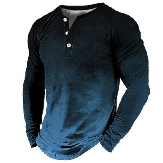 Clothing Henley T Shirts for Men Long Sleeve Button Henley T-Shirts Long Sleeved Loose Comfortable Gradient Simple T Shirt Casual Basic Tops