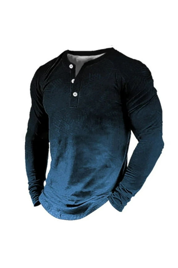 Clothing Henley T Shirts for Men Long Sleeve Button Henley T-Shirts Long Sleeved Loose Comfortable Gradient Simple T Shirt Casual Basic Tops