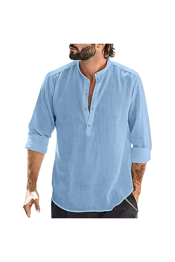 Clothing Henley T Shirts for Men Long Sleeve Button Henley T-Shirts Mens Loose Fitting Shirt Stand Collar Shirt Casual Basic Tops