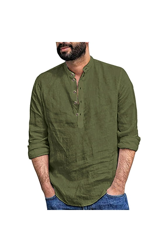 Clothing Henley T Shirts for Men Long Sleeve Button Henley T-Shirts Mens Loose Fitting Shirt Stand Collar Shirt Casual Basic Tops
