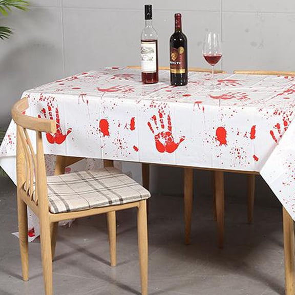 Clearance! Herrklp Halloween Bleeding Tablecloth Party Layout Props Handprint Halloween Decorations