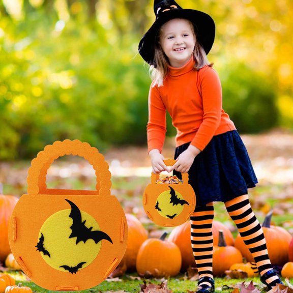 Clearance! Herrklp Holiday Halloween Party Props Handheld Pumpkin Children's Candy Bucket Candy Bag Pumpkin Bag Halloween Decorations