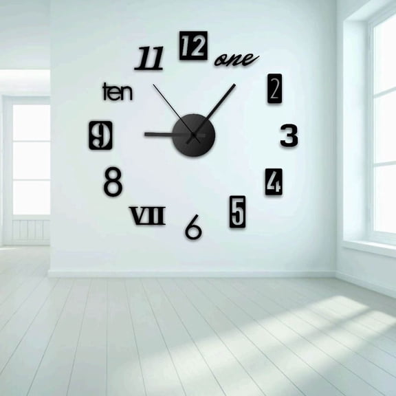 Clearance！ Herrnalise 3D DIY Wall Clock Arabic Numerals Clock Frameless Mirror Surface Wall Sticker Home Decor for Living Room Bedroom(Not Including Battery) Suit for (15.7 Inch, Black)