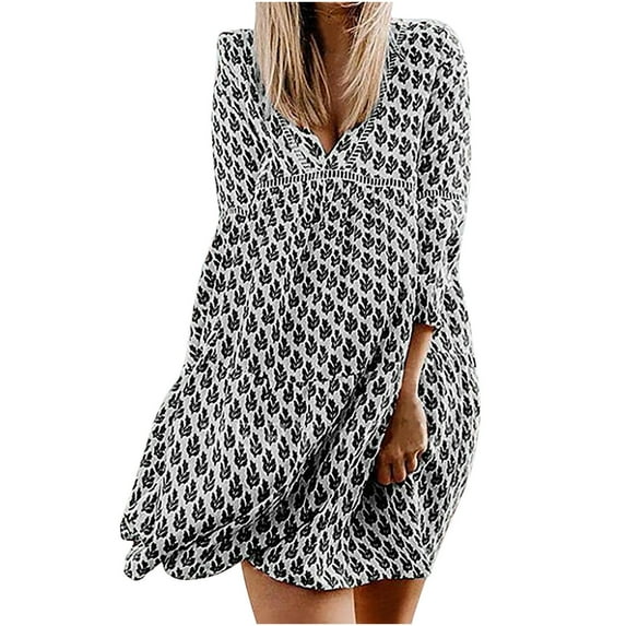 Clearance!Herrnalise Women’s Dresses Summer 2024 Fashion Casual Loose 9-Point Sleeve Printed Split V-Neck Sexy Dress S-2XL