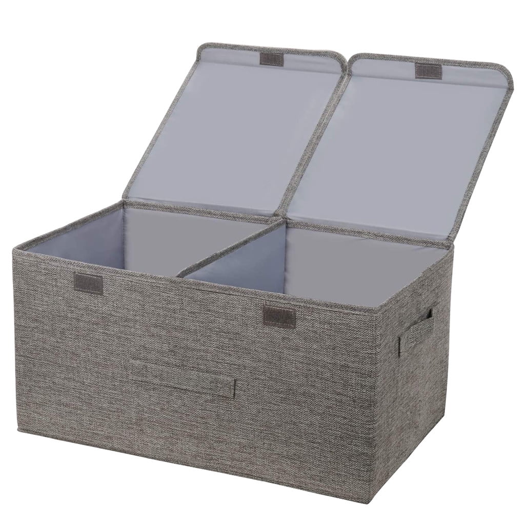Hewann Collapsible Linen Fabric Storage Box - Large Organizer for Clothing, Toys, and Household Items, Versatile and Stylish Grey Bins for Home and Gifts - 50x30x25cm