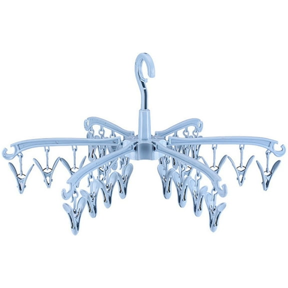 Hewann Foldable Clothes Hanger Sock Drying Rack with 24 Clips - Rotatable, Foldable & Portable Clothes Hanger for Socks, Underwear & Baby Clothes - for Home Drying & Camping