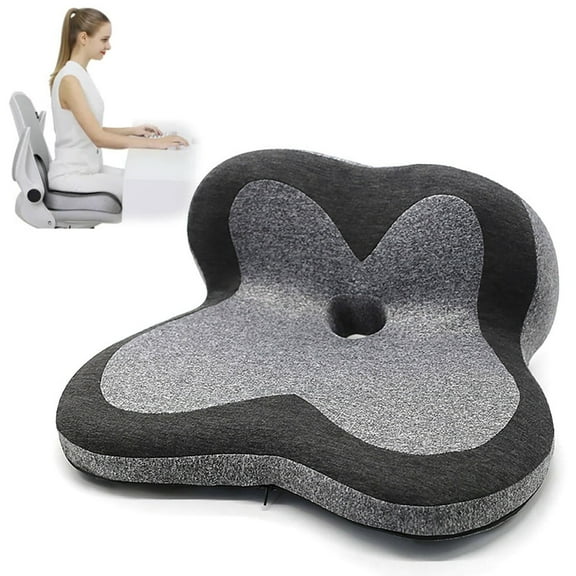 Hewann Gel Seat Cushion for Long Sitting - Ergonomic Memory Foam Back Support, Coccyx Relief Cushion for Desk Chairs & Car Rides, Breathable & Easy to Clean Blue Cover