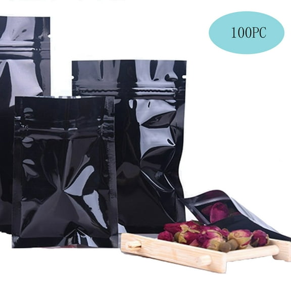 Hewann Resealable Ziplock Bags Smell Proof Resealable Mylar Bags - 100PC Ziplock Pouch for Food Storage, Moisture & Odor Proof, for Coffee, Snacks, Pet Food, and Herbs - Black 8x12cm