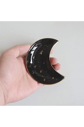 Small Moon Ceramic Tray - Elegant Jewelry Organizer for Rings, Earrings & Keys - Home Decor & Gift - Compact & Versatile Storage Solution - Available in Black, Blue & White