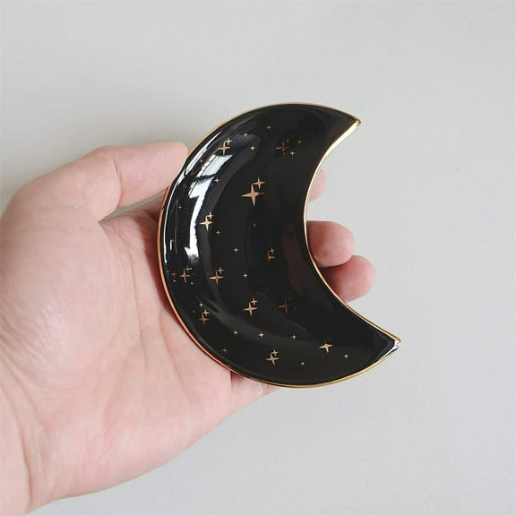Hewann Small Moon Ceramic Tray - Elegant Jewelry Organizer for Rings, Earrings & Keys - Home Decor & Gift - Compact & Versatile Storage Solution - Available in Black, Blue & White