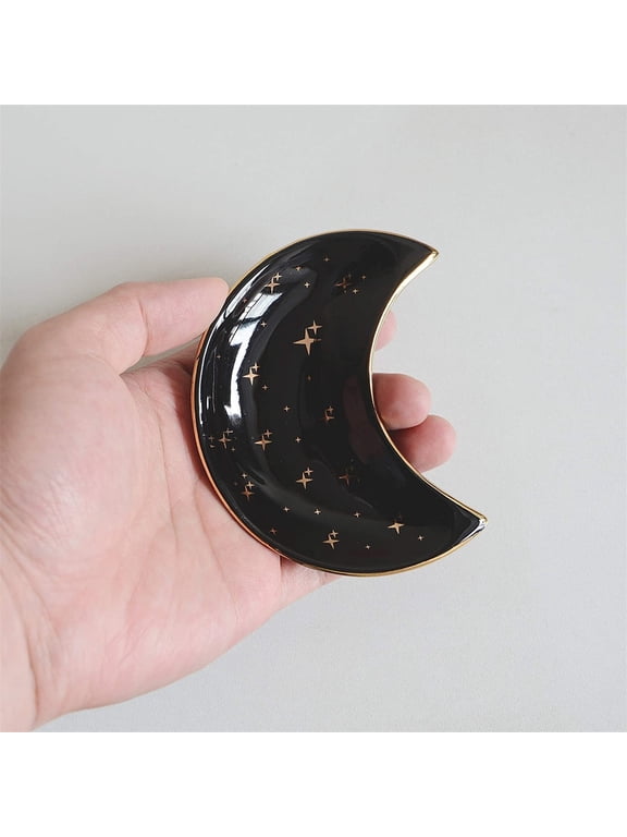 Small Moon Ceramic Tray - Elegant Jewelry Organizer for Rings, Earrings & Keys - Home Decor & Gift - Compact & Versatile Storage Solution - Available in Black, Blue & White