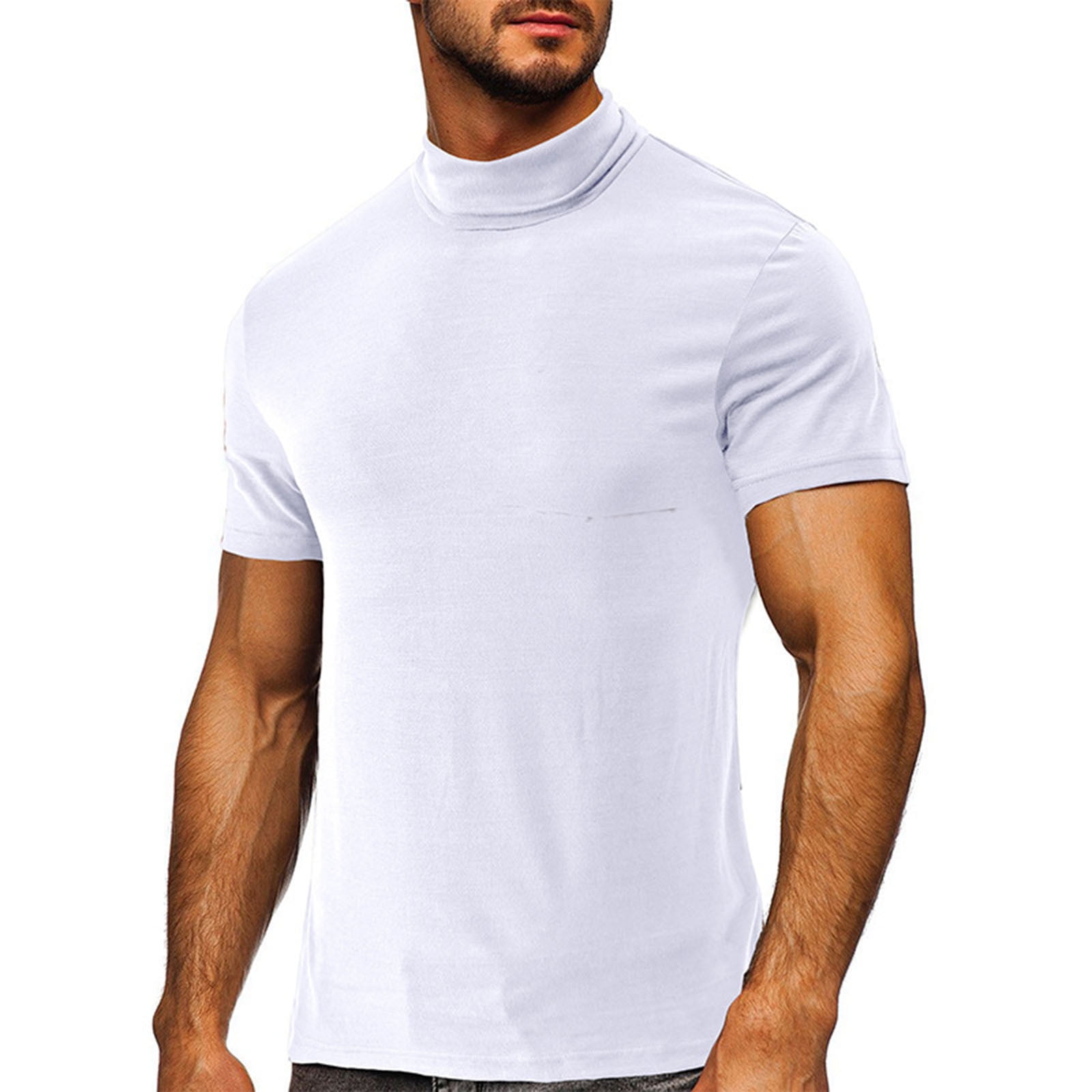Wihion Mens Ribbed Mock Turtleneck T-Shirt Short Sleeve Solid Color T Shirts  Basic Tee Tops Black