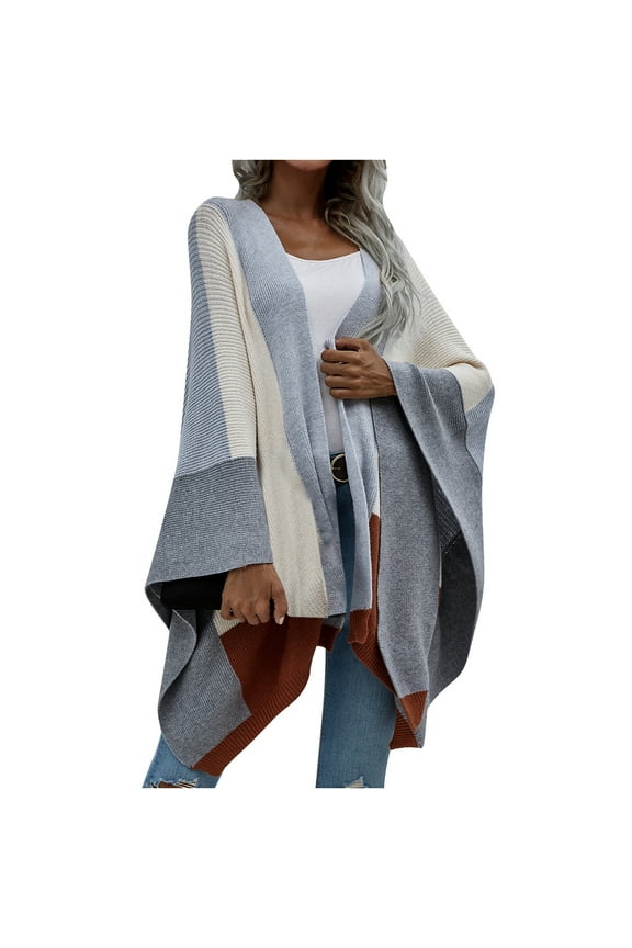 Clearance Hfyihgf Women's Shawl Wrap Poncho Ruana Cape Cardigan Sweater Open Front Outwear Coat for Spring Fall Winter Gray L