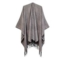 thumbnail image 1 of Clearance Hfyihgf Womens Elegant Plaid Tassel Poncho Open Front Blanket Capes Knitted Sweater Cardigan Wraps Shawl for Holiday Gifts Rose Gold One Size, 1 of 3