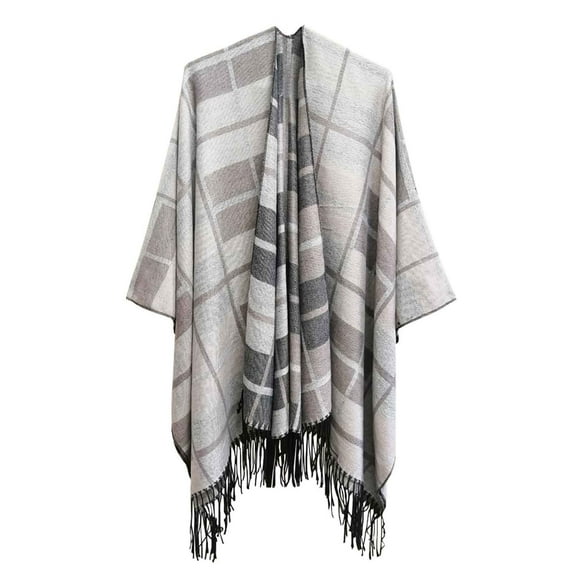 Clearance Hfyihgf Womens Elegant Plaid Tassel Poncho Open Front Blanket Capes Knitted Sweater Cardigan Wraps Shawl for Holiday Gifts Beige One Size