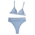 thumbnail image 1 of Clearance High Waisted Cutout Ribbed V Cut Bikini Set 2 Piece Swimsuit Bathing Suit Blue,M, 1 of 7
