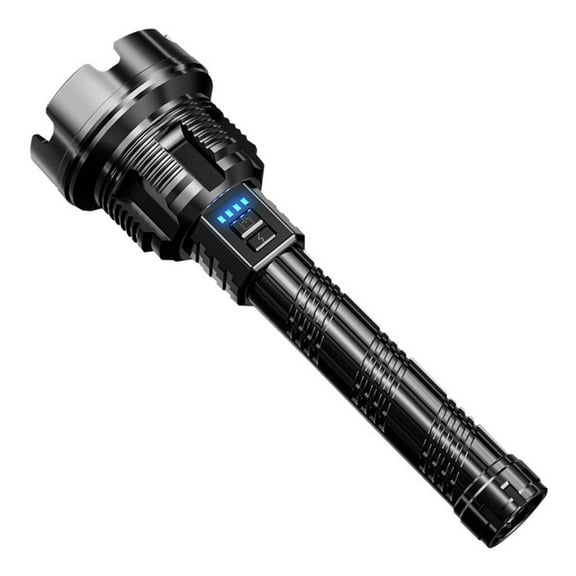 Hvmvliv Hiking Flashlight Outdoor Strong Light Torch, USB Rechargeable Outdoor Long Range LED Hand Holding Searchlight, Rosette Head Heat Sink, Non-Slip Pattern Torch Black