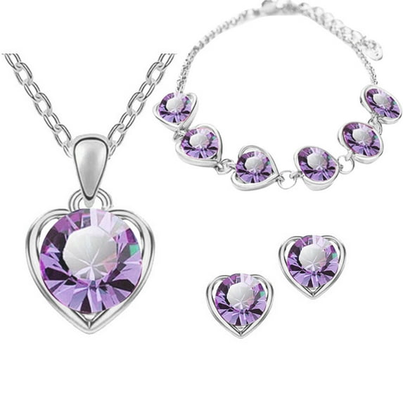 Clearance! Himery Jewelry Sets for Women Women Crystal Jewelry Simple Heart Necklace Earrings Bracelet Three-Piece Set Jewelry D