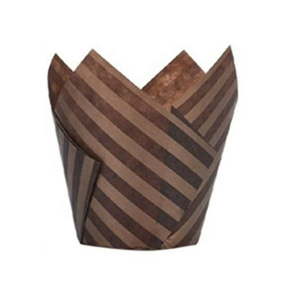 Clearance! Hmlai Baking Cake Cup Brown Stripes (Tulip), 100Pcs Baking Paper Cups Cupcake Liners Baking Cups Parchment Paper Square Non Stick for Medium Large Cupcakes Mini Cake Party Birthday 1.97