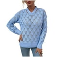 thumbnail image 1 of Clearance Hollow Out Sweaters for Womens V Neck Long Sleeve Tunic Knits Tops Casual Trendy Lightweight Pullover Shirts Spring Fall, 1 of 5