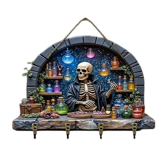 Clearance Home Decor Halloween Decorations Wall Hooks Wooden Key Holder Entryway Hanging Ornament for Living Room Dressing Brown,30cm