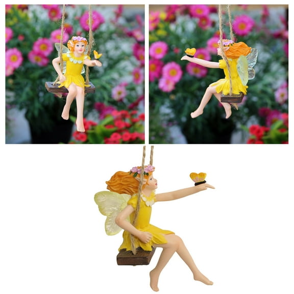 Clearance! Home Decor Resin Flower Fairy Swing Statue Outdoor Garden Tree Hanging Sculpture For Patio And Cute And Fairy Figure For Garden Decoration