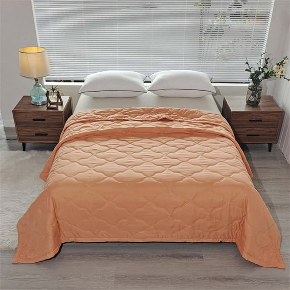 Home Sale Under 10$ Skin-Friendly Plain Printed Washed Cotton Summer Quilt Ventilation Quilt Orange Free Size-C