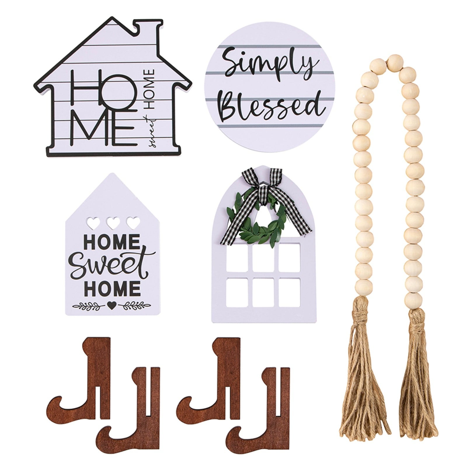 Clearance! Home Sweet Home Sign Wooden Bead Garland Black White Plaid