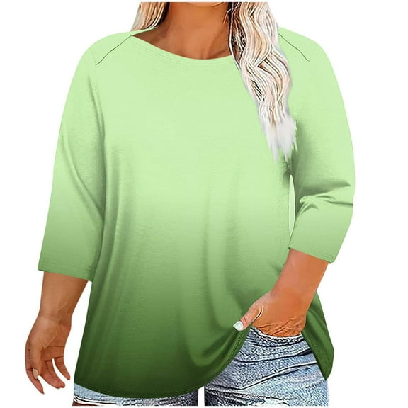 HomeGardon 3/4 Length Sleeve Womens Tops,Plus Size Spring Clothes for Women,Fashion Woman Round Neck Long Sleeve T-Shirt Printing Loose Blouse Sweatshirt,L-XXXXXL