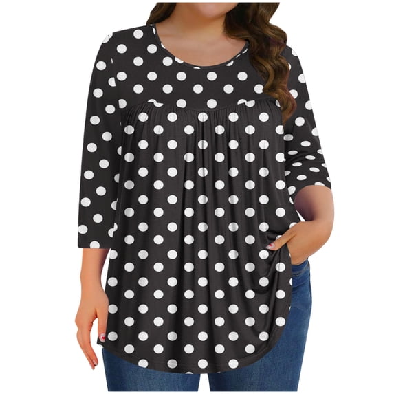 HomeGardon 3/4 Length Sleeve Womens Tops,Plus Size Spring Clothes for Women,Ladies Printed European T-shirt Home Casual Top with Three Quarter Sleeves Round Neck Top/shirt,L-XXXXXL
