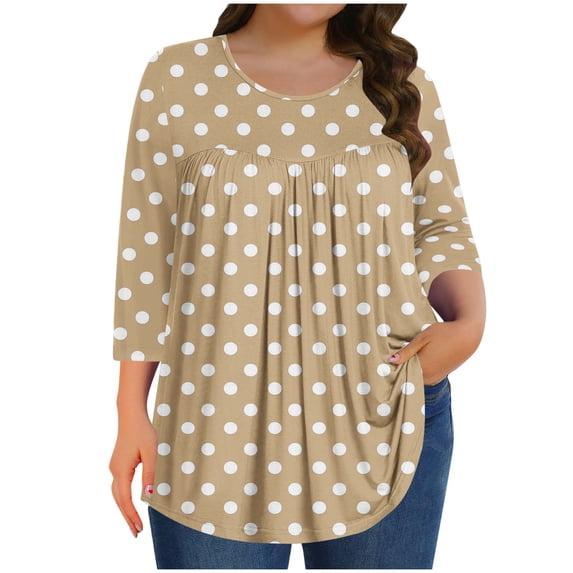 HomeGardon 3/4 Length Sleeve Womens Tops,Plus Size Spring Clothes for Women,Ladies Printed European T-shirt Home Casual Top with Three Quarter Sleeves Round Neck Top/shirt,L-XXXXXL