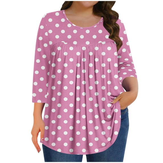HomeGardon 3/4 Length Sleeve Womens Tops,Plus Size Spring Clothes for Women,Ladies Printed European T-shirt Home Casual Top with Three Quarter Sleeves Round Neck Top/shirt,L-XXXXXL