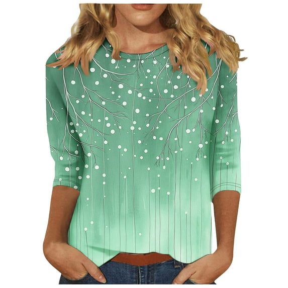 HomeGardon 3/4 Length Sleeve Womens Tops,Plus Size Spring Clothes for Women,Women's Fashion Round-Neck Short Sleeved Printed Pullover Dress,S-XXXXXL